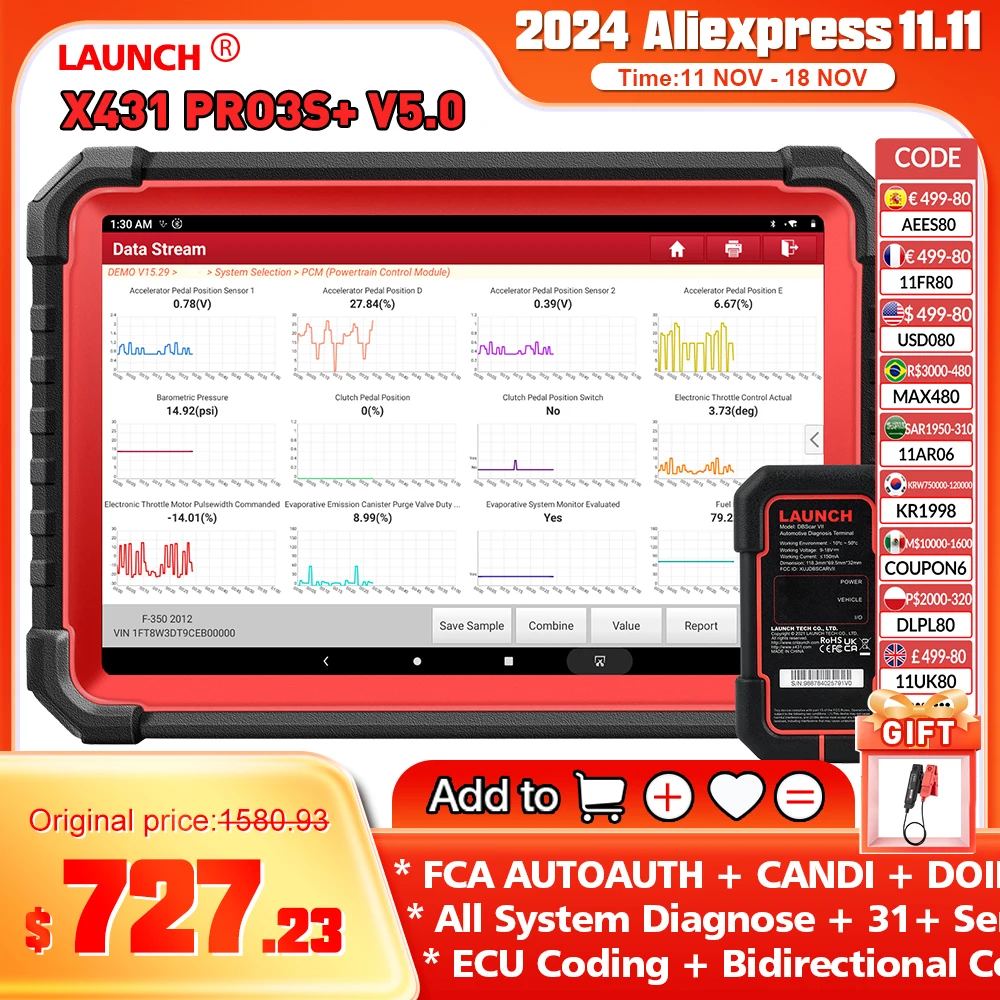 LAUNCH X431 PRO3S+ V5.0 OBD2 Сканер Кодирование ЭБУ Двунаправленный всесистемный