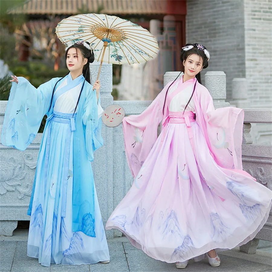 Зеленый красный летний костюм Hanfu женское традиционное китайское Старинное