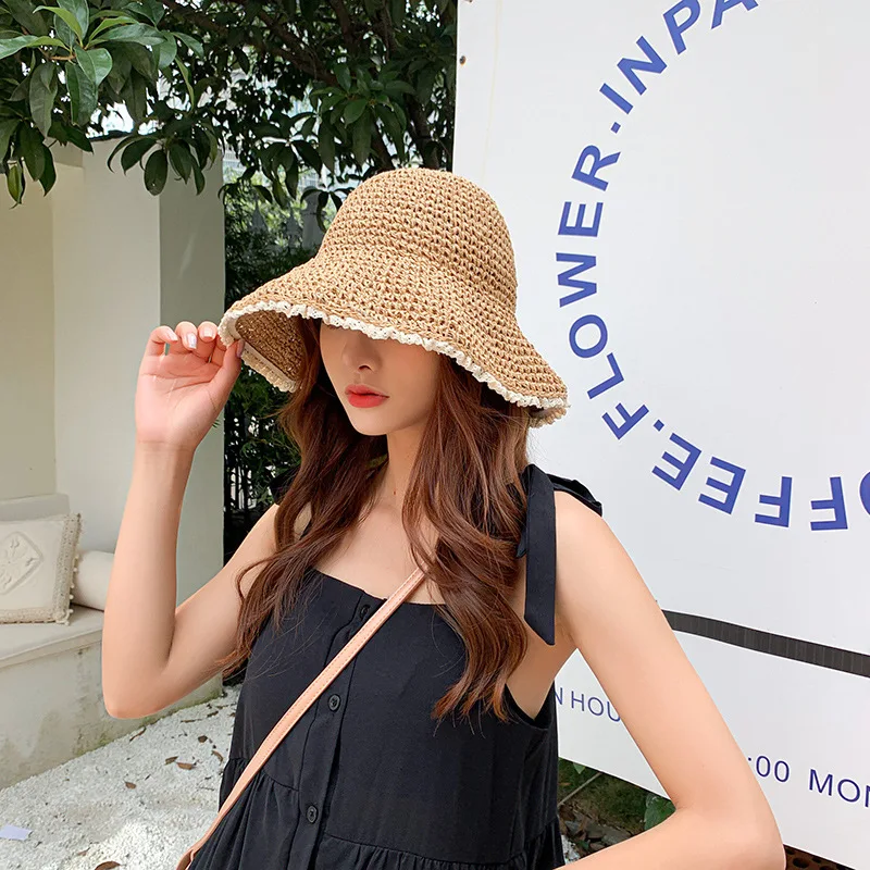 

2022 новая складная соломенная шляпа ручной работы Солнцезащитная летняя Праздничная шляпа от солнца для отдыха женская пляжная шляпа с защитой от УФ-лучей для девочек