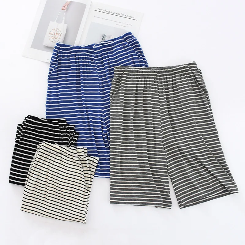 

Шорты мужские свободные дышащие, модал, эластичные штаны для сна, домашняя одежда для сна, полосатые, короткие, одежда для сна