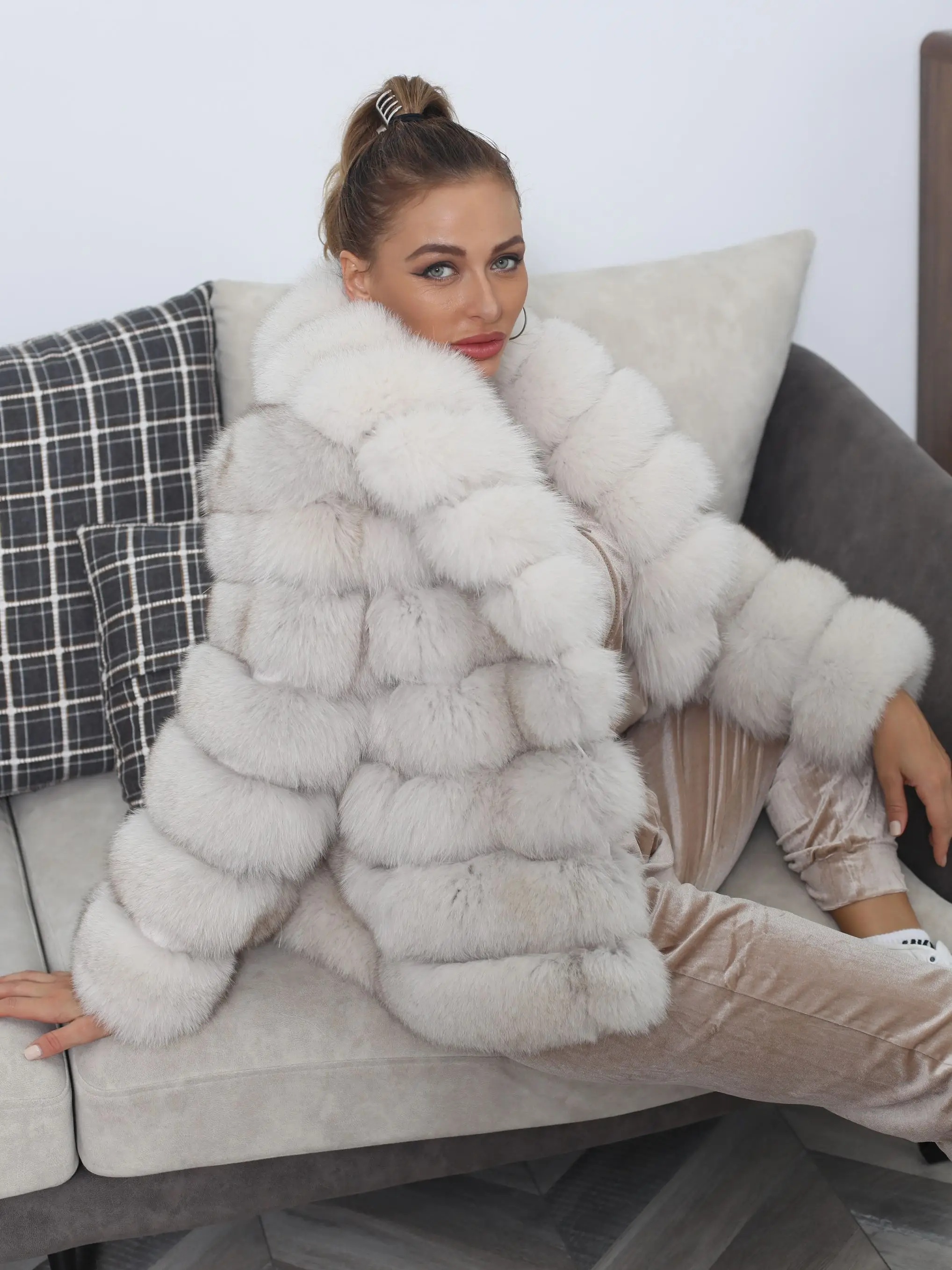 JANEFUR Winter Coat Women Real Fur Big Collar 2023 Luxury Warm Women Natural Fox Fur Jackets Wholesale Custom Winter Clothing enlarge