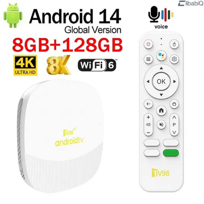 Фото ТВ-приставка TV98 ATV Max с процессором Allwinner H313, 8 ГБ ОЗУ, 128 ГБ памяти, 4G, 5G, Wi-Fi 6, Bluetooth 5.0, HD 8K, 4K, смарт-медиаплеер с голосовым управлением, Android 14, IPTV №1