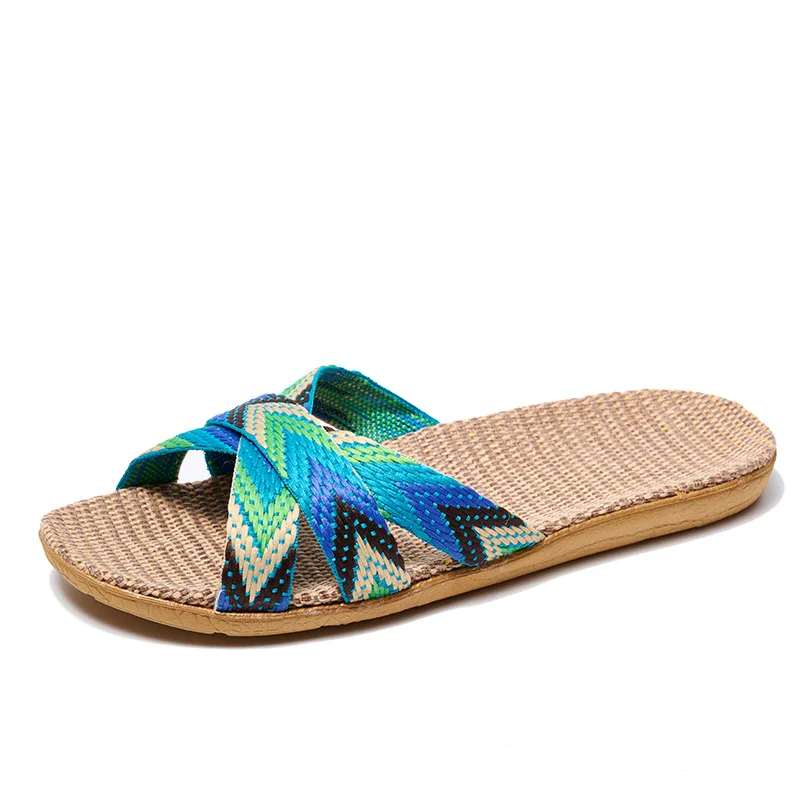 New Summer Fashion Flax Slippers Women and Men Casual Linen Shoes Home Slippers Non-Slip Flip Flops Indoor Open Toe Sandals