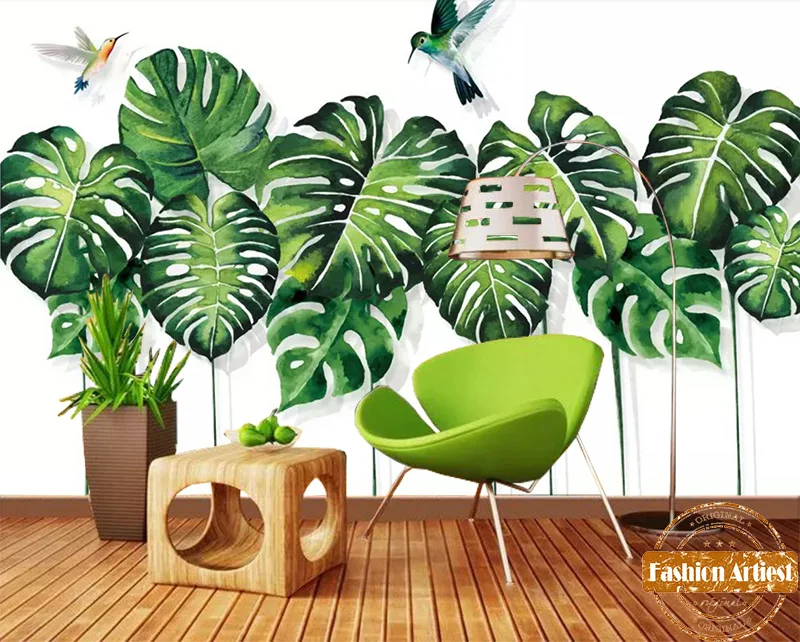 

Custom Tropical Plants Island Green Summer Life Wallpaper Mural Bird Leave Sofa Bedroom Living Room Office Restaurant Bar Cafe