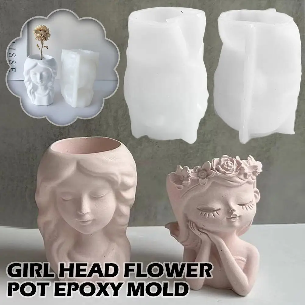 

Cute Girl Shaped Flower Pot Epoxy Mold Pen Holder Silicone Resin Holder Mould Planter Mold Candle Cement Diy Pot Vase T7w5