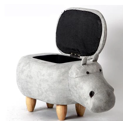 Creative hippo stool stores the Ottoman shoe chair into a foot stool for clothes, shoes, toys, snacks, magazines and home organi