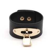 2022 new women bracelet female design black pu leather bracelet brown alloy geometric buckle bracelets for women jewelry