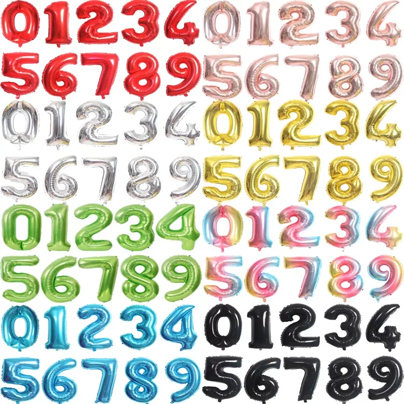 

32/40 inch digital number balloons Big Rose Gold Silver Green Figure Foil Balloon For Children Birthday Party Decoration Balloon
