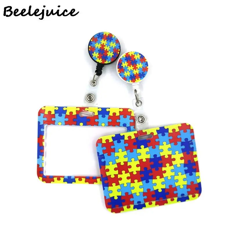 Autism Awareness Horizontal ID Retractable Badge Holder Badge Holder Clip Key Ring for Name Card Keychain Nurse Work Decorations