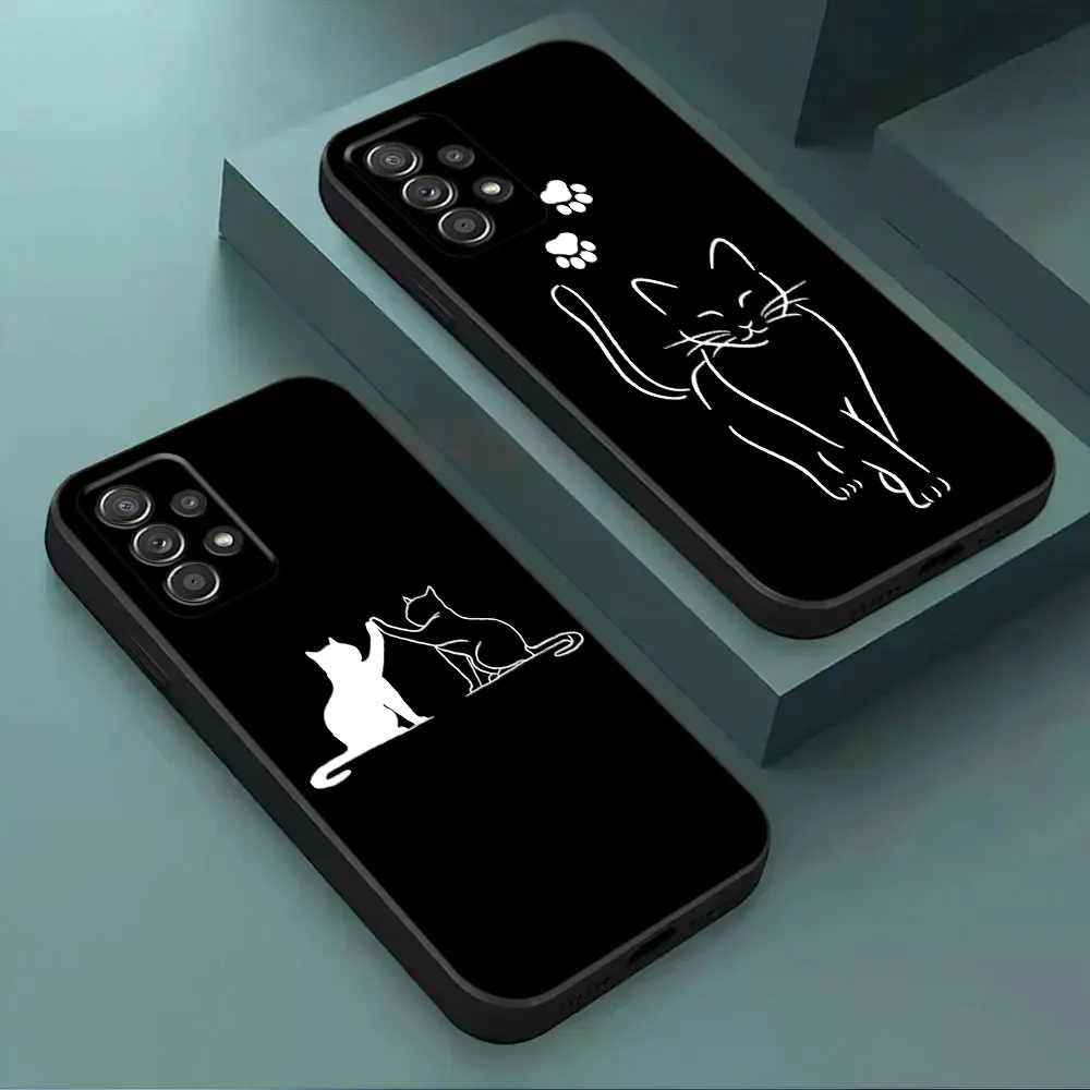 Фото Чехол для Samsung Galaxy A56 A54 A52 A53 5G A36 A34 A35 A33 A32 A50 A72 A73 A26 A25 A16 Cute Black Cat Line Чехол для телефона Мягкий чехол №2