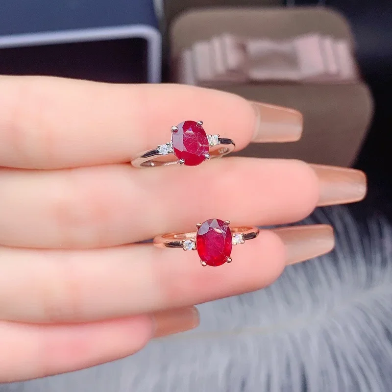 100% натуральный рубиновый камень 6*8 мм стерлинговое серебро 925 пробы обручальные