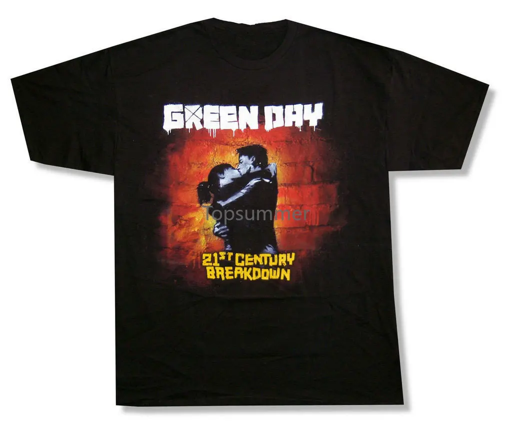 

O Neck Men Short Cotton Shirts Green Day Kiss Color 21St Century Breakdown Black T Shirt New Punk Rock