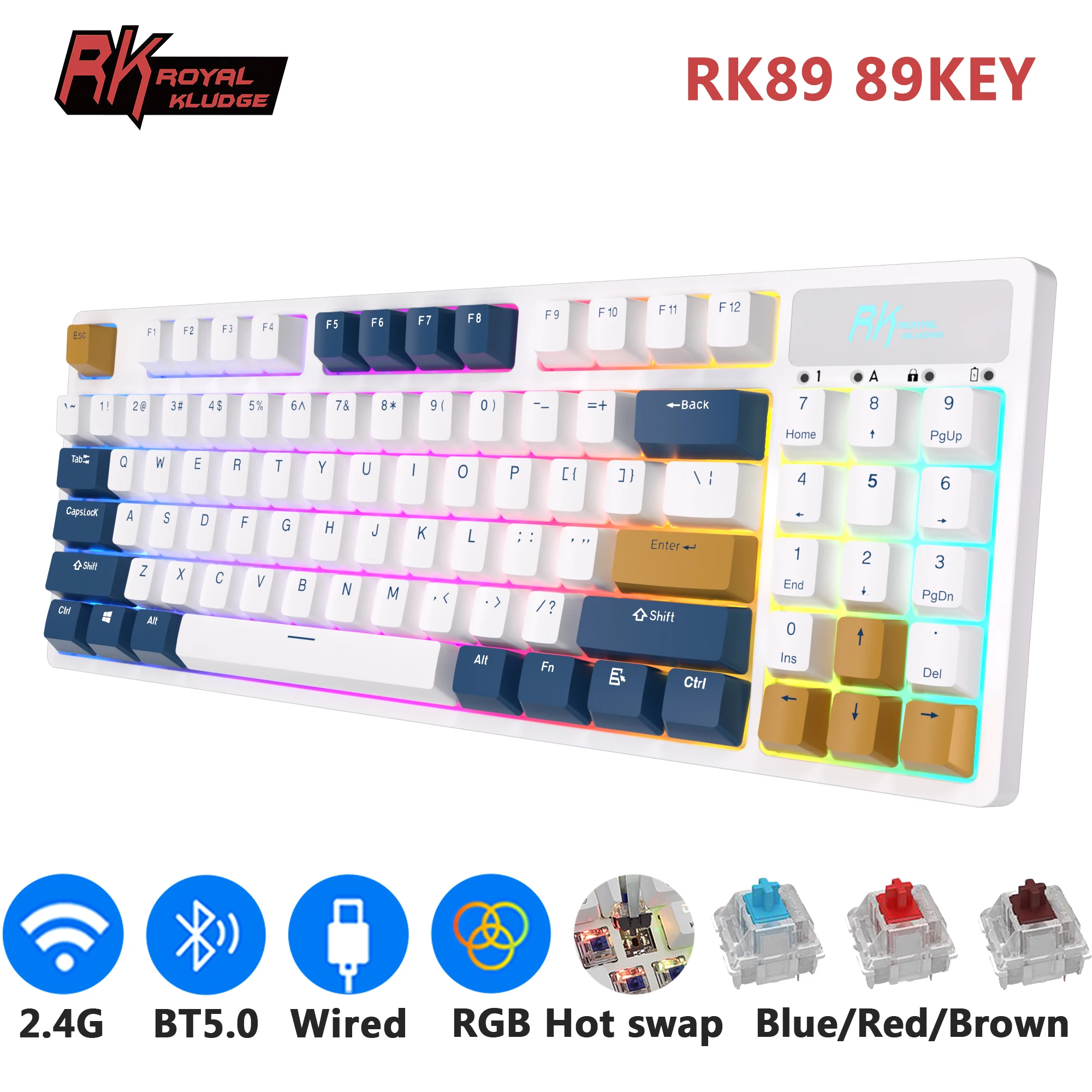 RK89 89 клавиш RGB Беспроводная Bluetooth механическая клавиатура три режима BT5.0/2 4G/USB