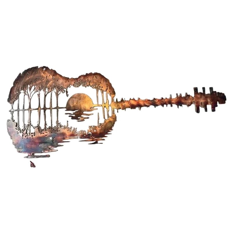 

HOT-Sunset Guitar Metal Wall Art Hanging Wall Decor Perfect For Indoor Or Outdoor Abstract Guitar Metal Guitarist Art Gift