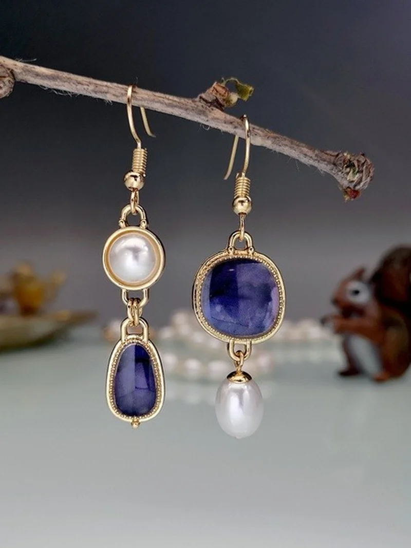 

Artificial Pearl Earrings, Gold-plated, Unique, Fashionable Accessories, Blue Pendant,noble， Simple Charm Accessories for Women