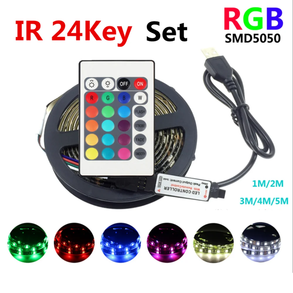 

usb led strip light rgb tape flexible neon tv backlight lights With IR 24 key remote control smd5050 DC 5v diode lamp for Party