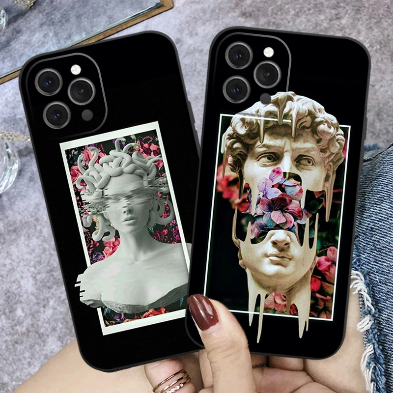 

For iphone XR XS Max 7 8 Plus X SE2020 Black Medusa Oil Painting Art David Soft TPU Phone Case For iphone 11 12 13 Pro Max Cover