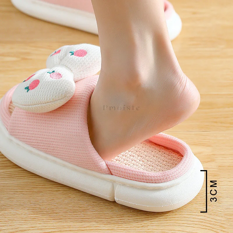 All Season Linen Home Slippers for Women Bedroom Slippers Comfort Cute Butterfly-Knot Non-slip Female House Slippers Unisex