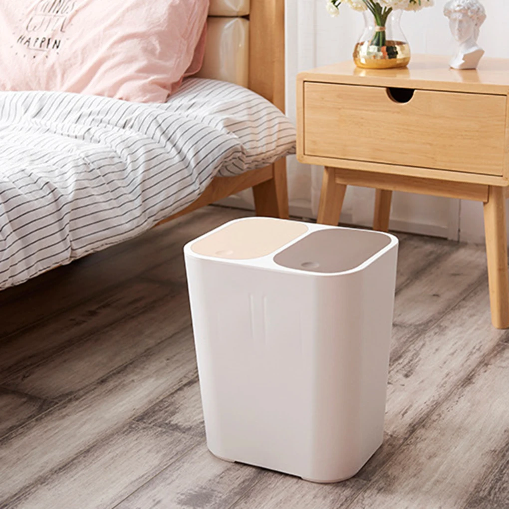 

Trash Bin Double Cover Pressing Type Garbage Storage Bucket Plastic Household Rubbish Dustbin