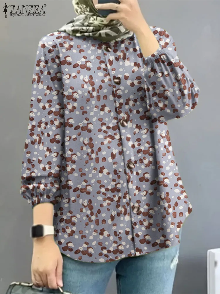 

2023 ZANZEA Женская Повседневная мусульманская абайя блузка осенние модные топы с цветочным принтом винтажная рубашка с длинным рукавом блузки Праздничная сорочка