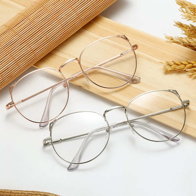 

Fashion Vintage Cat Ears Round Flat Lens Men Women's Metal Decorative Glasses Frame Flat Glasses
