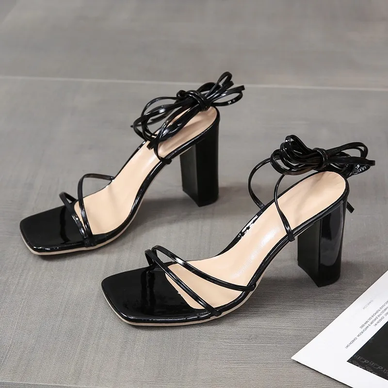 

2022 New Summer Women's Sandal Design Sexy Ankle Lace-Up High Heels Fashion White Black Open Toe High Heel Sandals 35-43