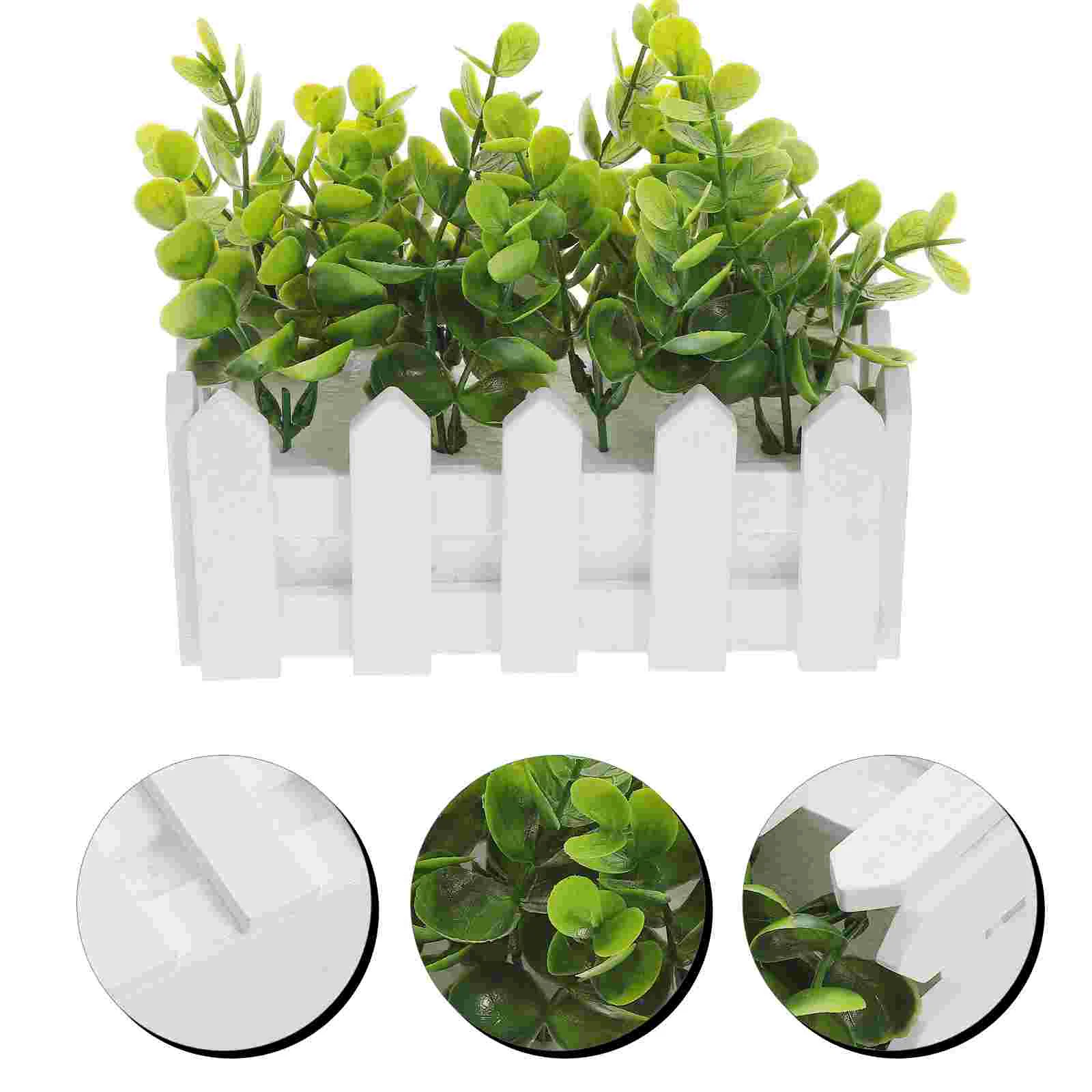 

Fake Potted Eucalyptus Artificial Greenery Eucalyptus with Wooden Fence