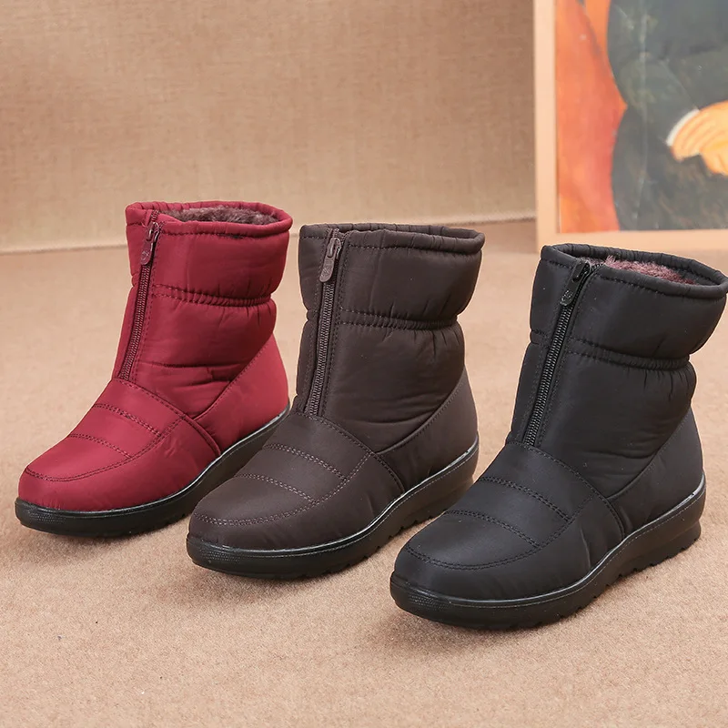 

2022 Winter Cotton Shoes Women's Snow Boots Thickened Plus Velvet Non-slip Mother Cotton Boots Platform Shoes Patent Leather