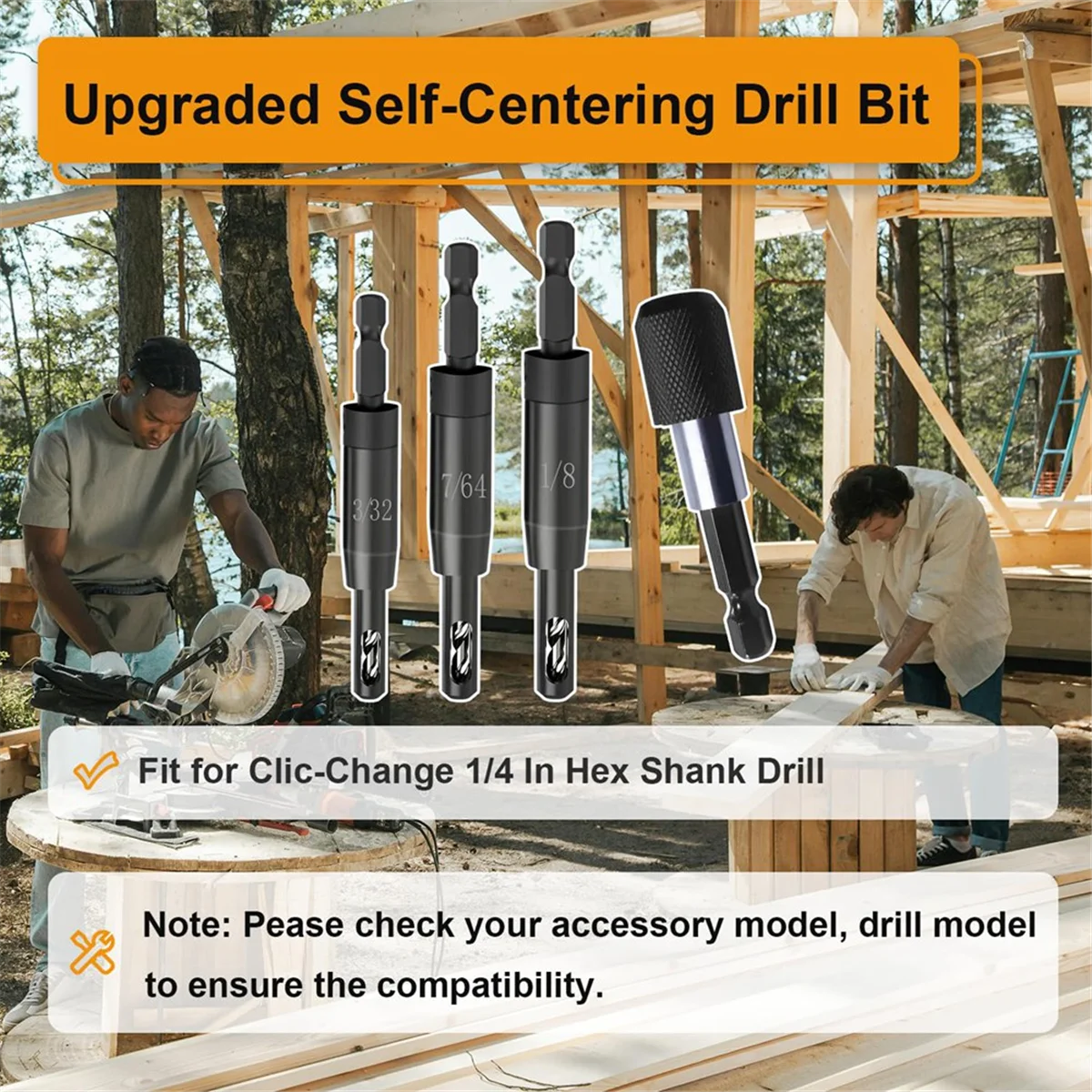 Самоцентрирующееся сверло 3/32&quot 7/64&quot 1/8 дюйма с держателем бит для шестигранного