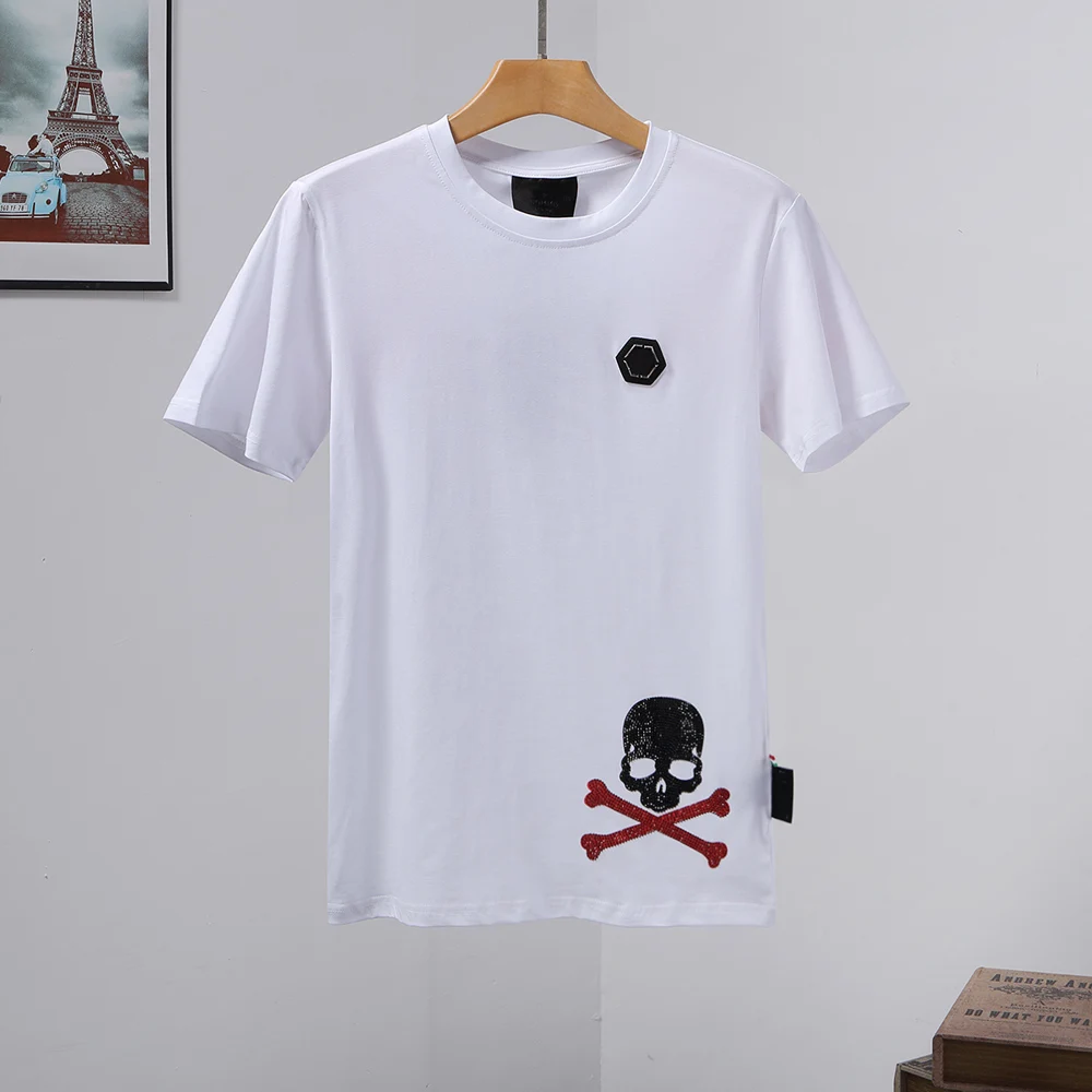 

PP T-shirt Men Hip-hop Round Neck Short-sleeved Street Wear Top Casual 3D Crown Printed CottonPlein Skull T-shirt Sports Top