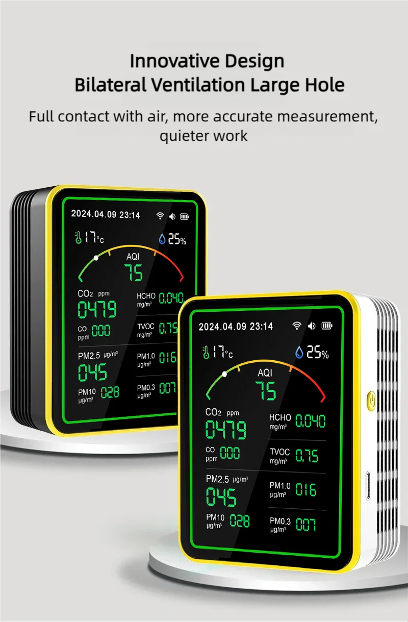 Мониторы качества воздуха датчик CO2Tuya WiFi 15-в-1 APP Control Портативный тестер AQI PM0.3 PM1.0