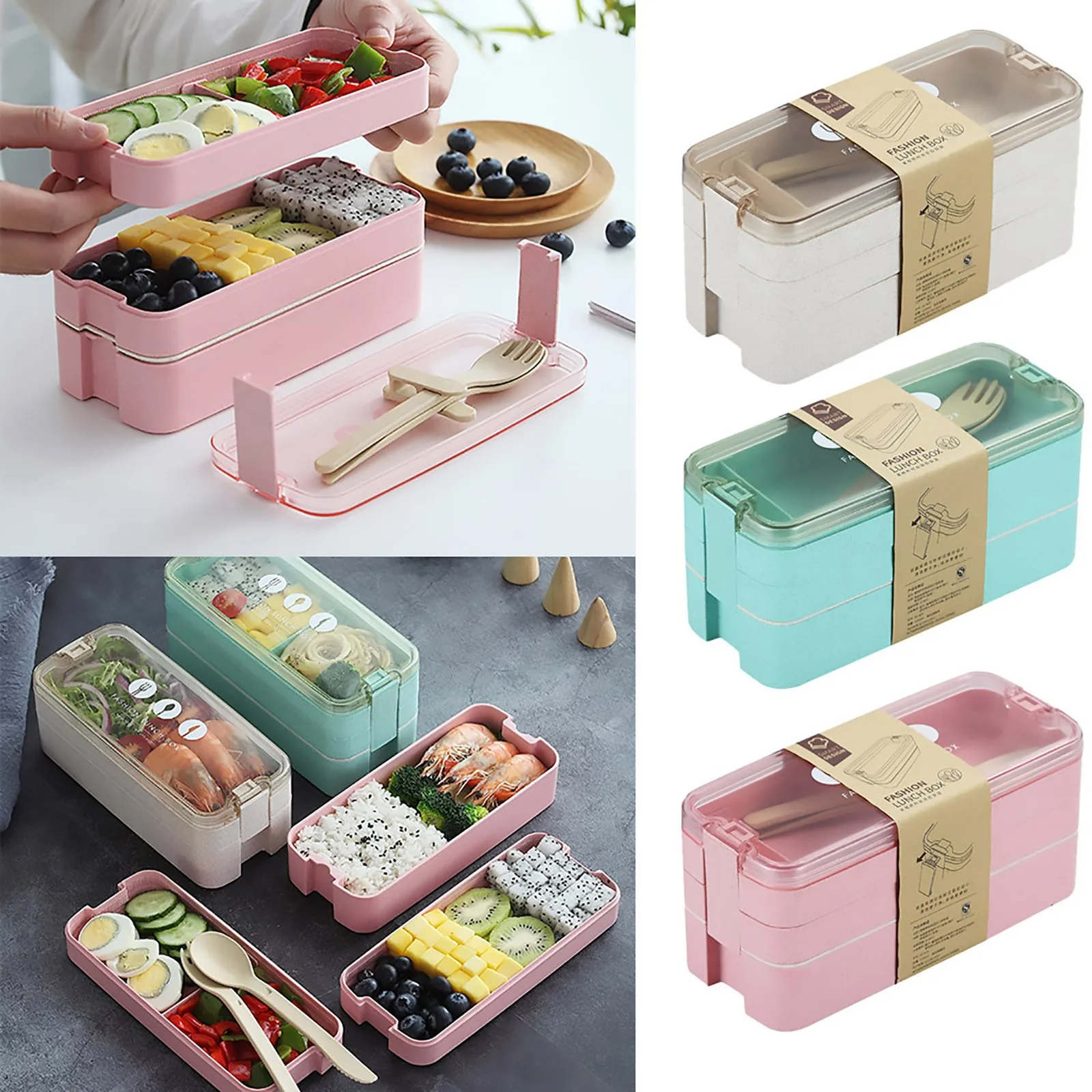 

Ланч-бокс для микроволновой печи, портативный трехуровневый пищевой контейнер, Ланч-бокс для здорового обеда, Ланч-бокс с столовыми прибора...