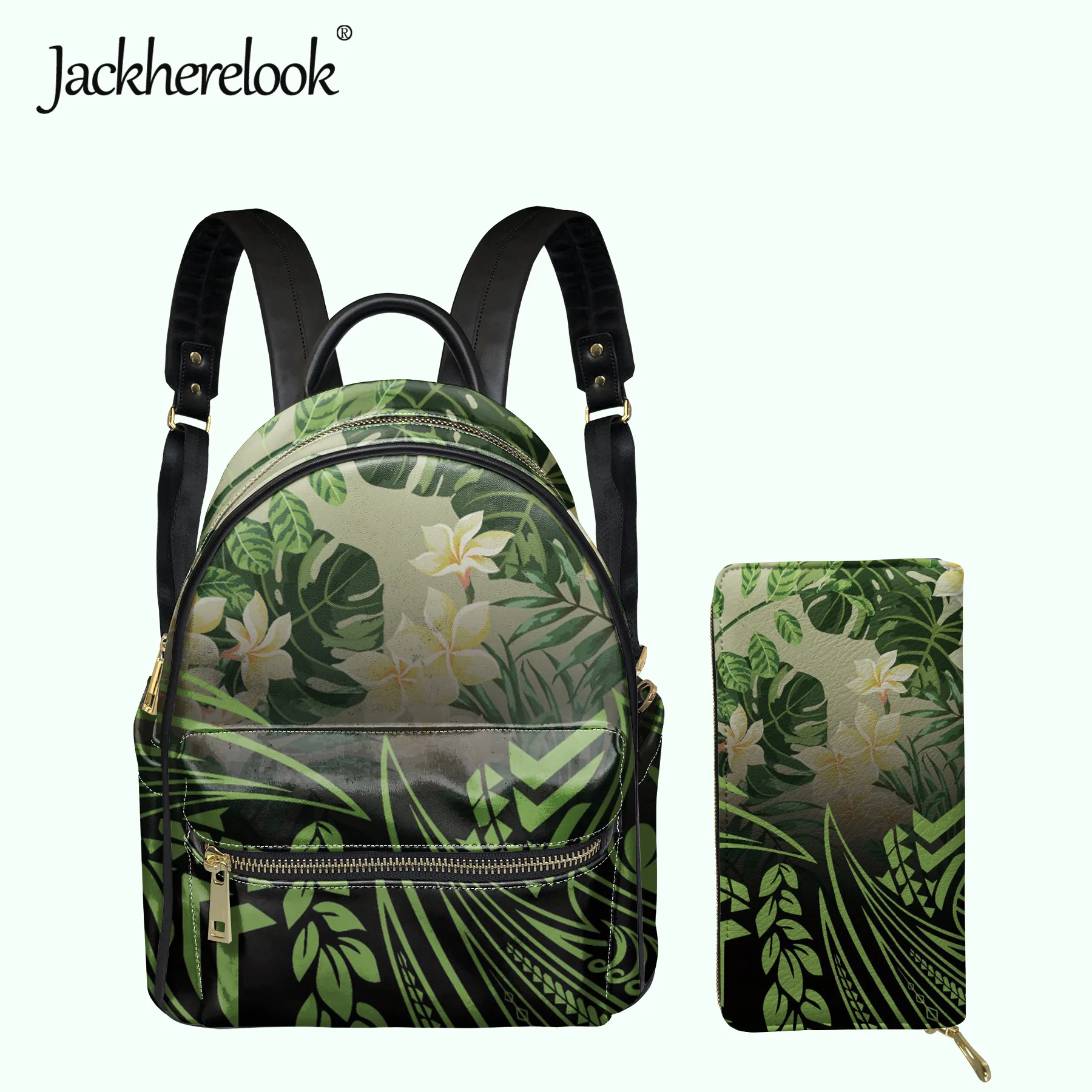 

Jackherelook красивый полинезийский цветочный дизайн женский роскошный кожаный рюкзак кошелек набор Повседневная сумка для девочек школьные рю...