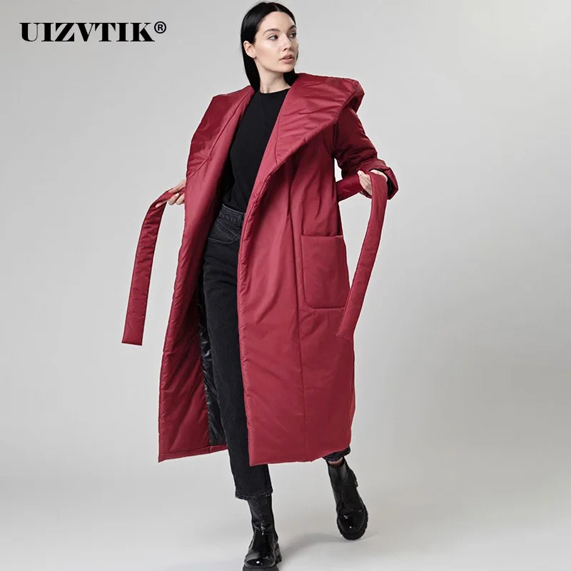 -30° Winter X-Long Parkas Women 2022 Thick Warm Lace Up Hooded Coat Windproof Padded Long Jackets Female Casual Loose Outwear