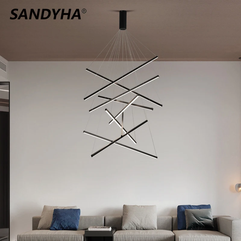 

Креативная алюминиевая комбинированная люстра SANDYHA в виде полосы, простая современная вилла, жилая Подвесная лампа, светодиодная линия, дизайнерская декоративная лампа