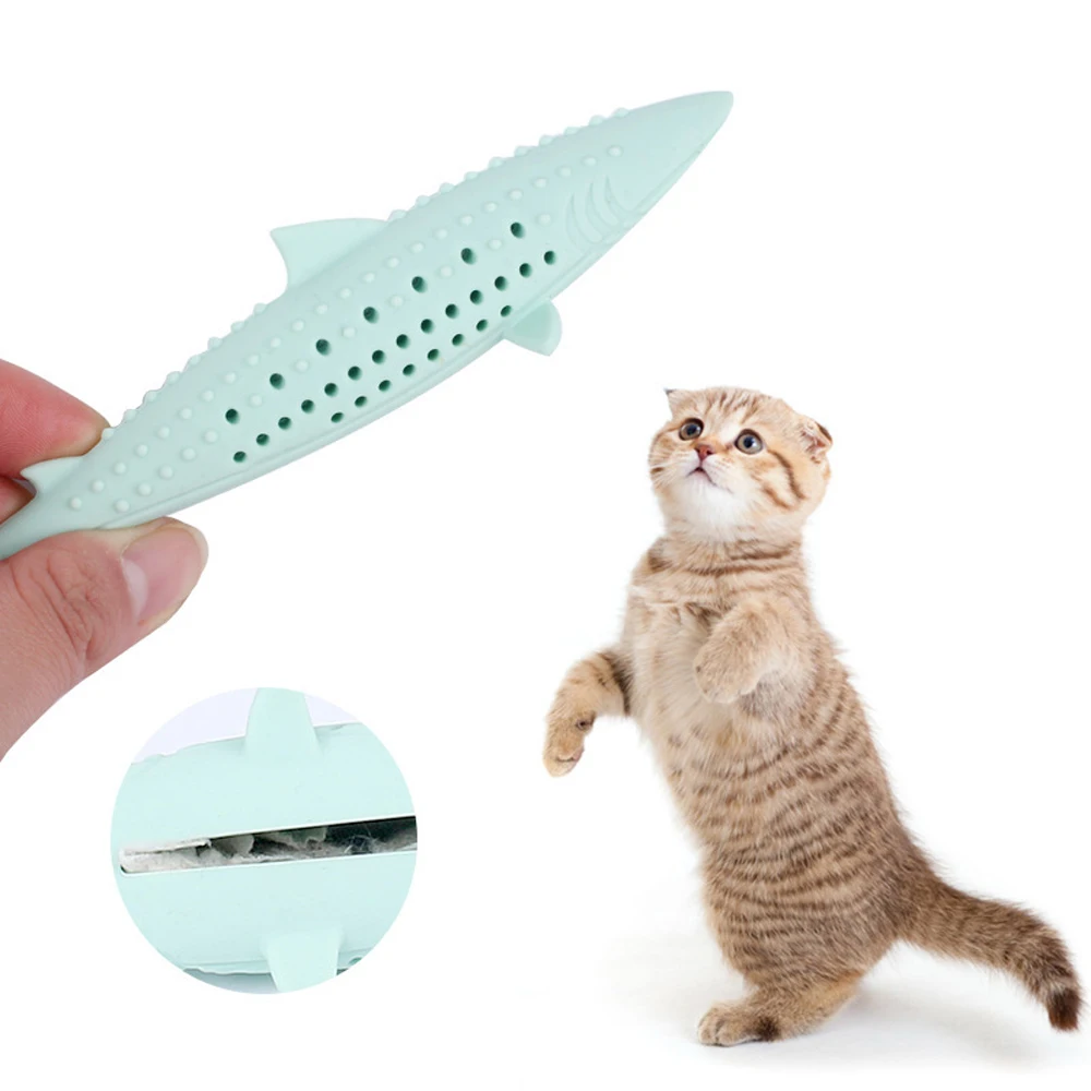 

Catnip Cat Toy Soft Silicone Mint Fish Shape Tooth Cleaning Toothbrush Chew Cats Toy Fresh Breath Molar Stick Excit Cat Products