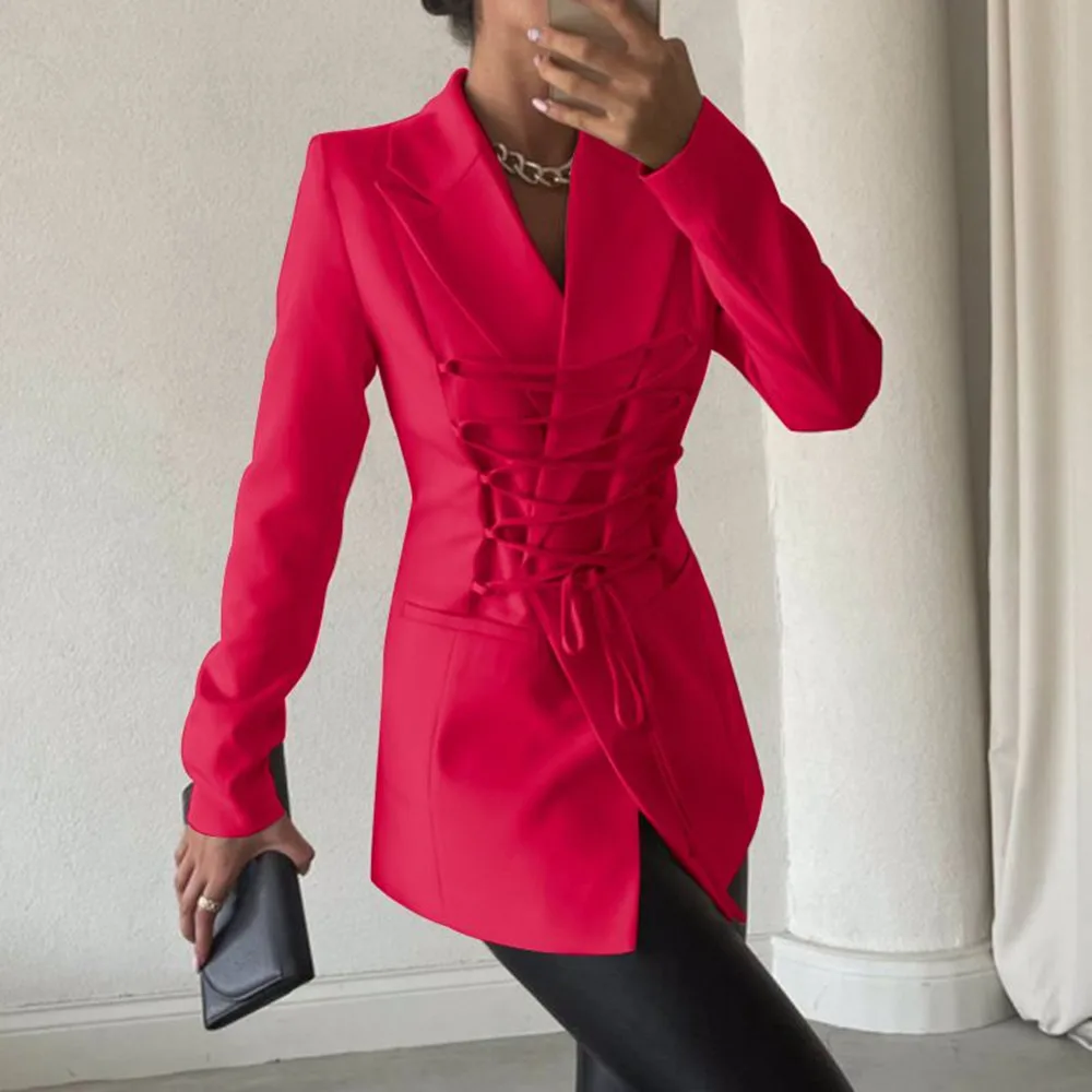 Women Jackets Spring Lapel Collar Pleated Suits Blazer Long Sleeve Solid Coats Veste Femme Stylish Elegant Y2K Outerwears