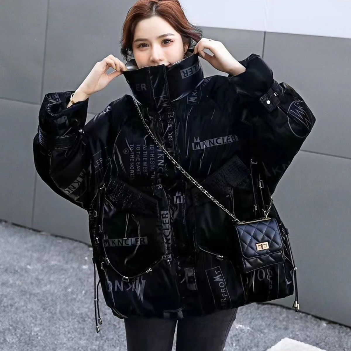 Winter Down Cotton Coat Women Hip Hop Jacket Zipper Parkas Super Hot Coats Print Oversized Windbreaker Thick Warm Outerwear