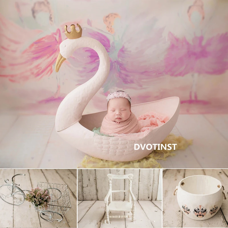 Dvotinst Newborn Photography Props for Baby Iron Posing Swan Tub Cup Basket Fotografia Accessories Studio Shoots Photo Props