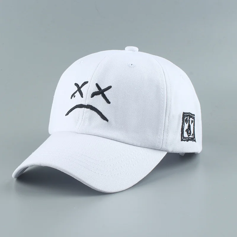 Summer Dad Hat Embroidery 100% Cotton Baseball Cap Sad face White Black Hat Golf Cap Hip Hop Snapback Women Men