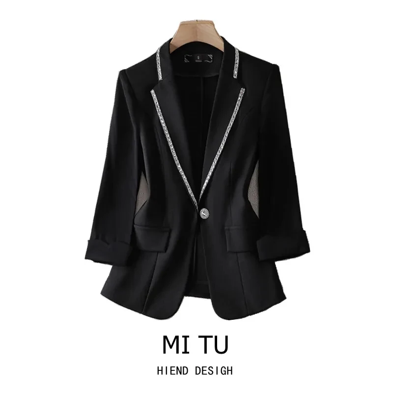 2022 Size 4XL Women's Blazer Paillettes Femme Summer Sunscreen Jacket White New Suit Fashion Thin Black Cardigan |