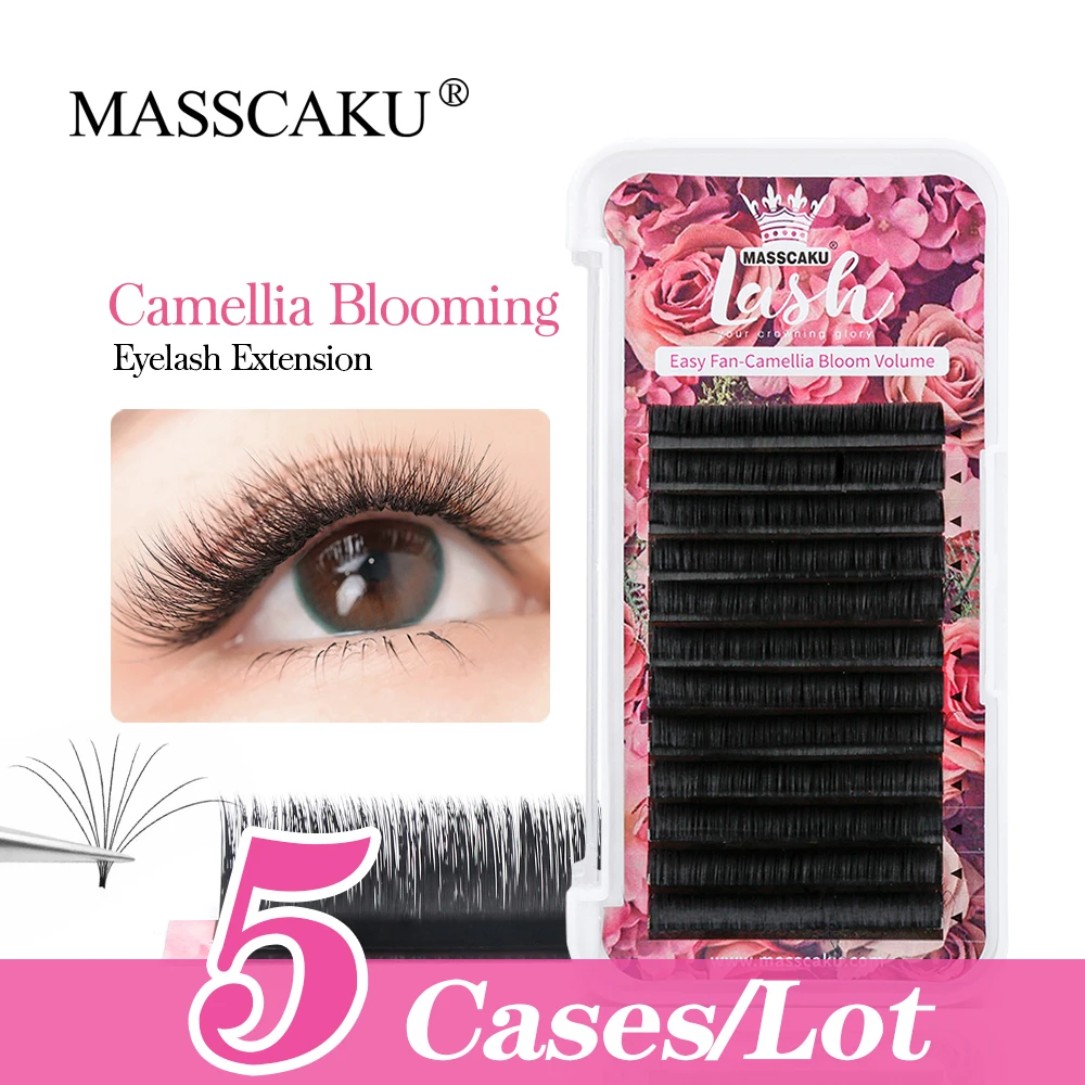 

MASSCAKU 5Cases/lot Rapid Automatic Bloom Camellia Eyelash Natural Soft Grafting Makeup Easy Fan False Eyelashes Extensions