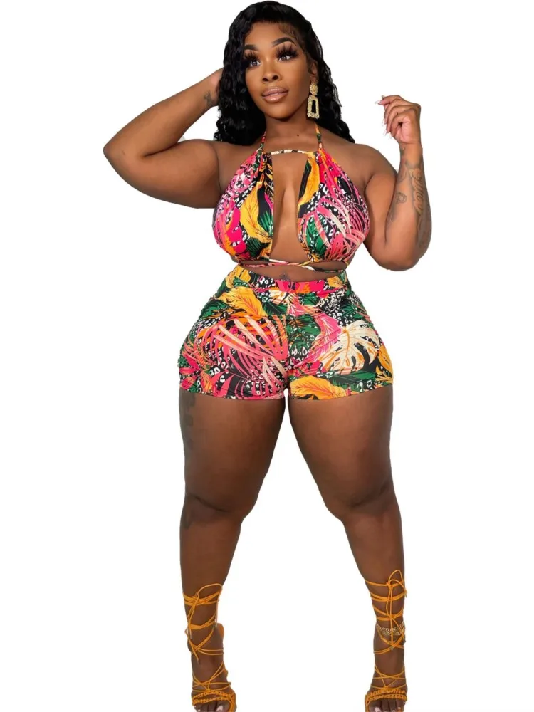 

High Waist Bikini Set Women Swimwear Bandage Bra And Shorts Swimsuit Summer New Floral Sexy Beachwear Bathing Suit Bikini Sets