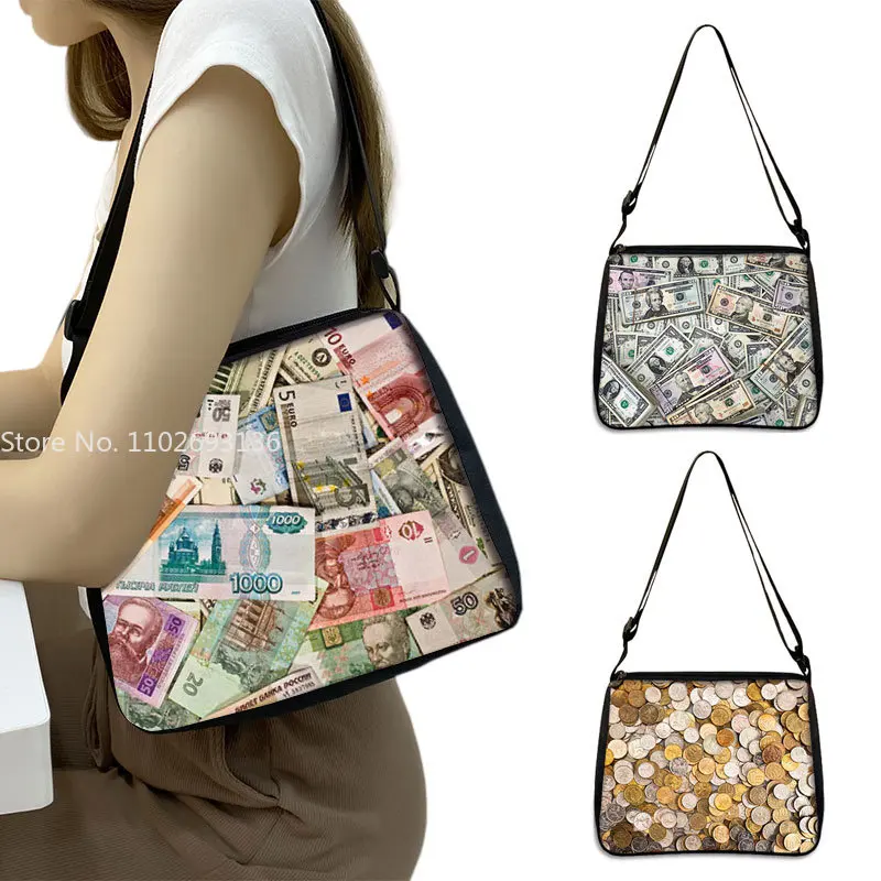 

Money Cash Print Shoulder Bag Dollar Euro Ruble Women Handbag Hip Hop Totes Bag Phone Purse Holder Bags for Travel
