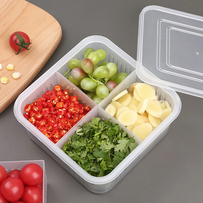 

4 Grids Fridge Food Storage Container Reusable Refrigerator Storage Box for Vegetables Fruit Divided Box Fresh-Keeping Container