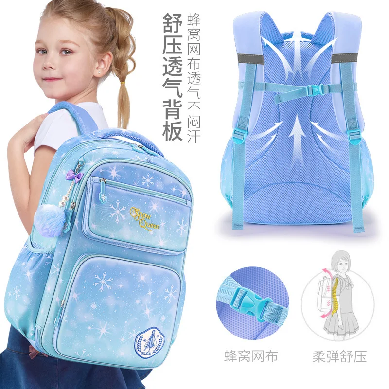 original ice and snow princess disney schoolbag for girls, large capacity side opening multi-functional design disney backpack