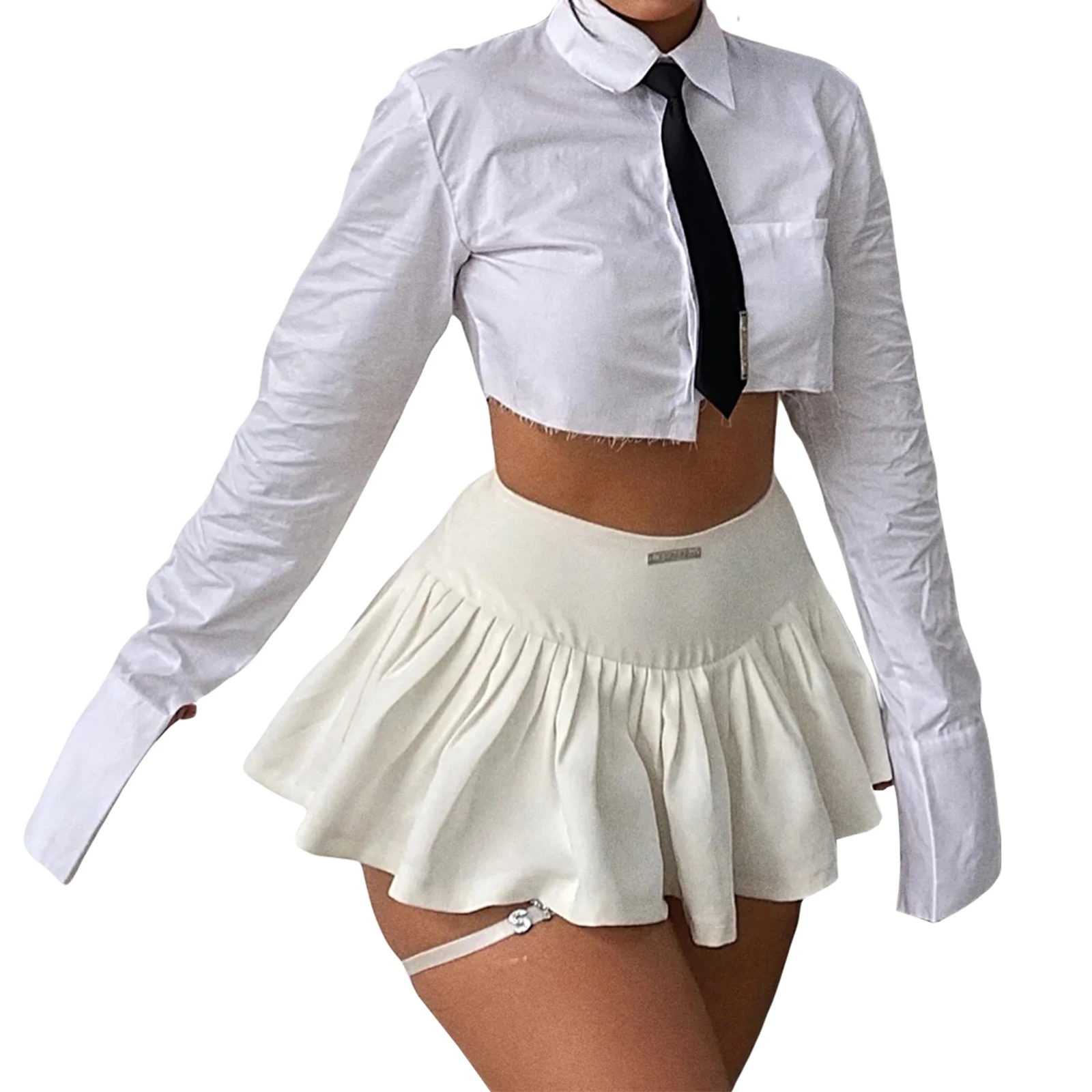

Женская мини-юбка в складку, белая повседневная юбка с низкой посадкой и шортами с подкладкой