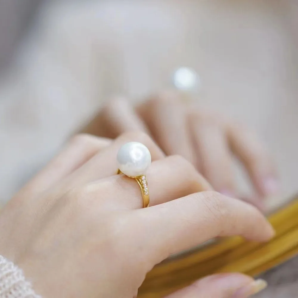 

DIY Pearl Small Accessories S925 Sterling Silver Jewelry Gold Silver Ring Empty Set Fit 12-14mm Beads