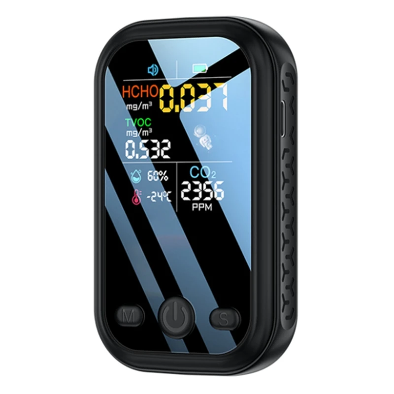 

5 In 1 CO2 Meter Digital Temperature Humidity Tester Air Quality Monitor CO2 Sensor TVOC HCHO CO2 Detector (Black)