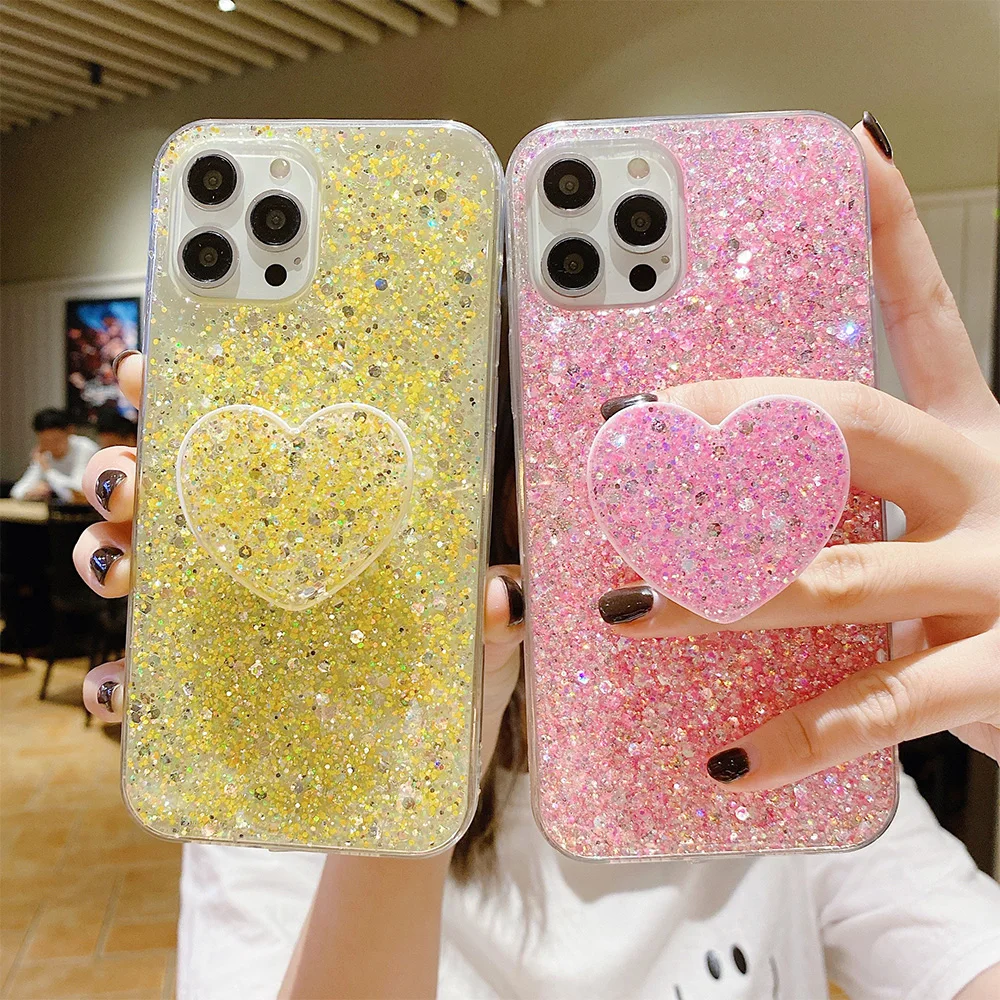 

Heart Holder Glitter Case For Vivo V21E V21 V20 SE V23 V17 V19 NEO X60 S10 S12 Pro X50 Lite V15 X27 S7 S9 S9E S10E Cover Funda